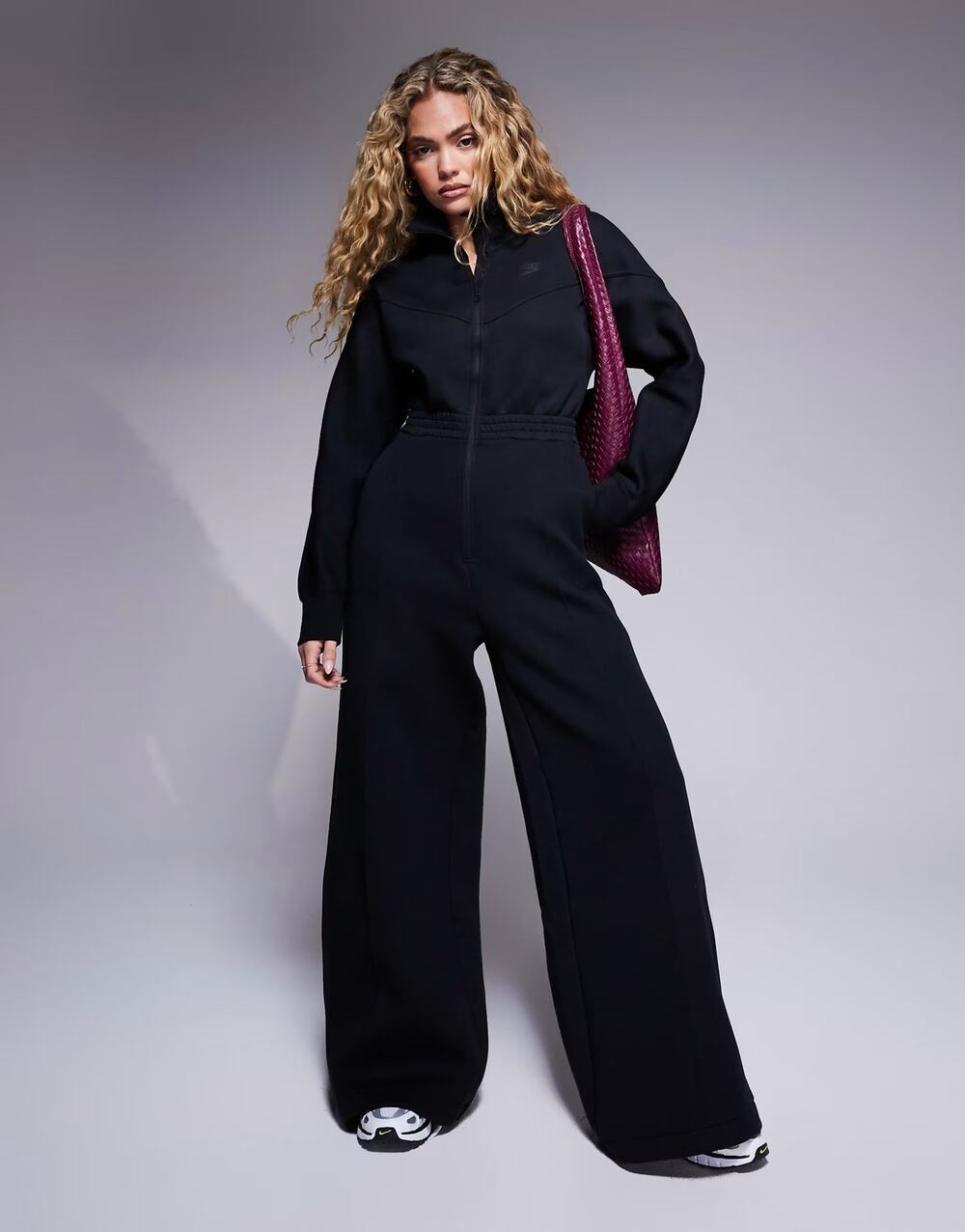 Nike Tech Fleece Black Wide Leg Jumpsuit Zip Front size Medium